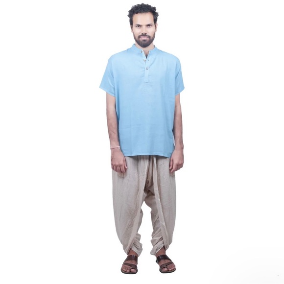 Isha life Men Sky Aum Kurta - Organic Cotton - Picture 2 of 5